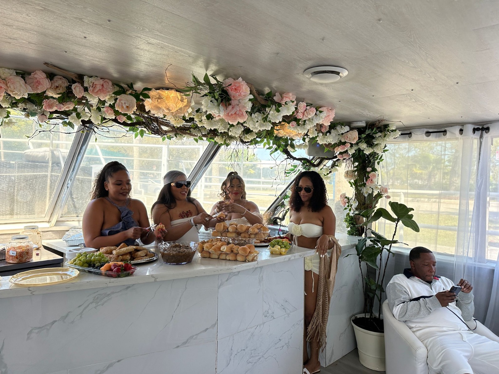 Floral marble bar setup